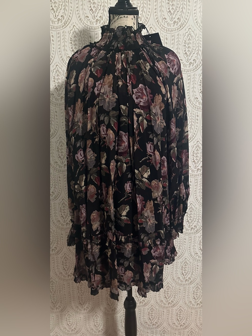 The Kooples Black Floral Midi Dress